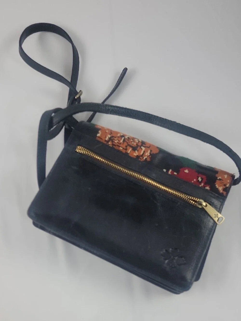 Patricia Nash Black Crossbody with Red and Orange Floral Embroidery